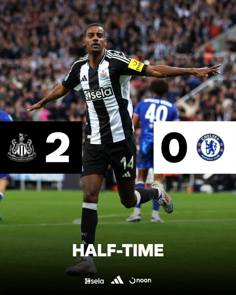 Alexander Isak scores as Newcastle defeats Chelsea 2-0 to maintain their trophy hopes in the Carabao Cup.