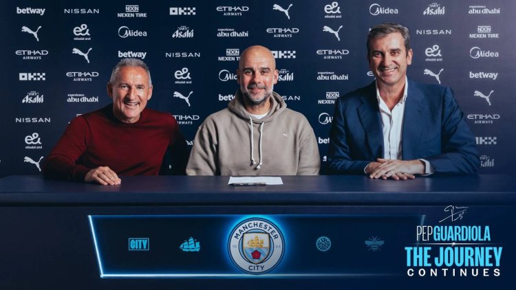 Man City manager Pep Guardiola extends his contract by two years.